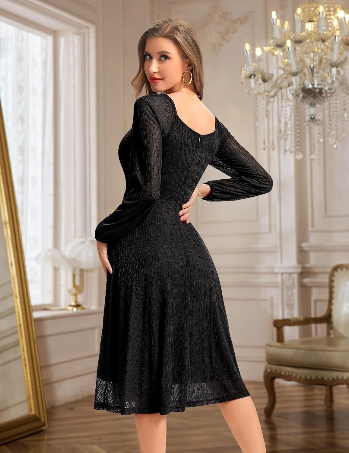 Bbonlinedress – elegancka sukienka wieczorowa midi z długim rękawem