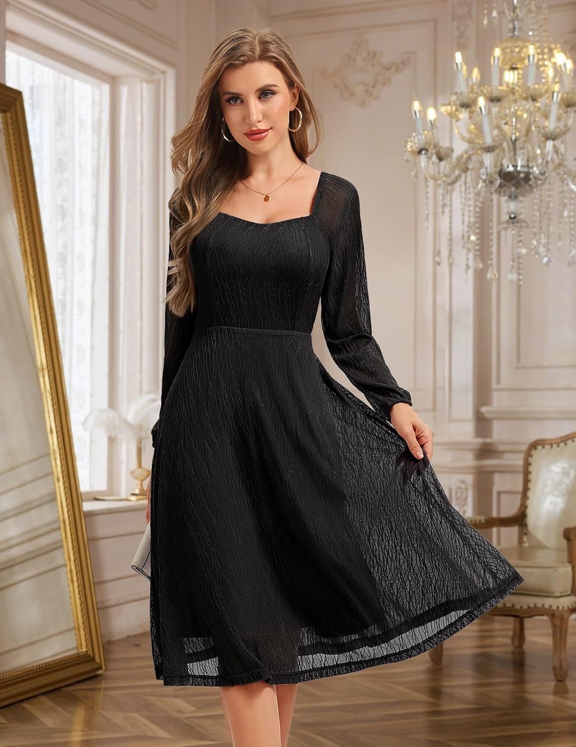 Bbonlinedress – elegancka sukienka wieczorowa midi z długim rękawem
