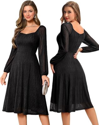 Bbonlinedress – elegancka sukienka wieczorowa midi z długim rękawem