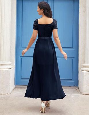 Wedtrend elegancka długa sukienka wieczorowa z koronką i szyfonem – kolor ciemnogranatowy