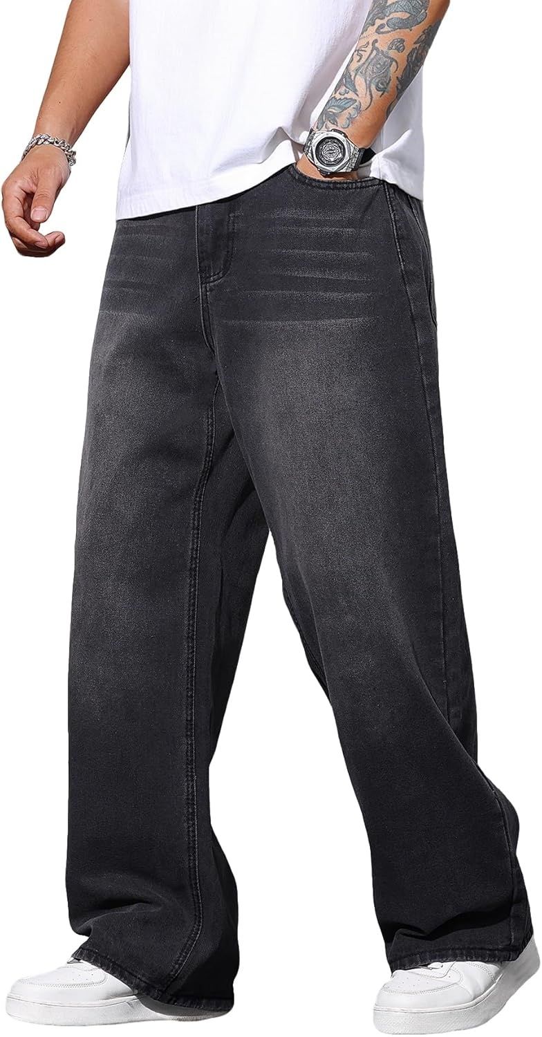 Zewool jeansy baggy hip-hop dla mężczyzn, szerokie spodnie skejterskie