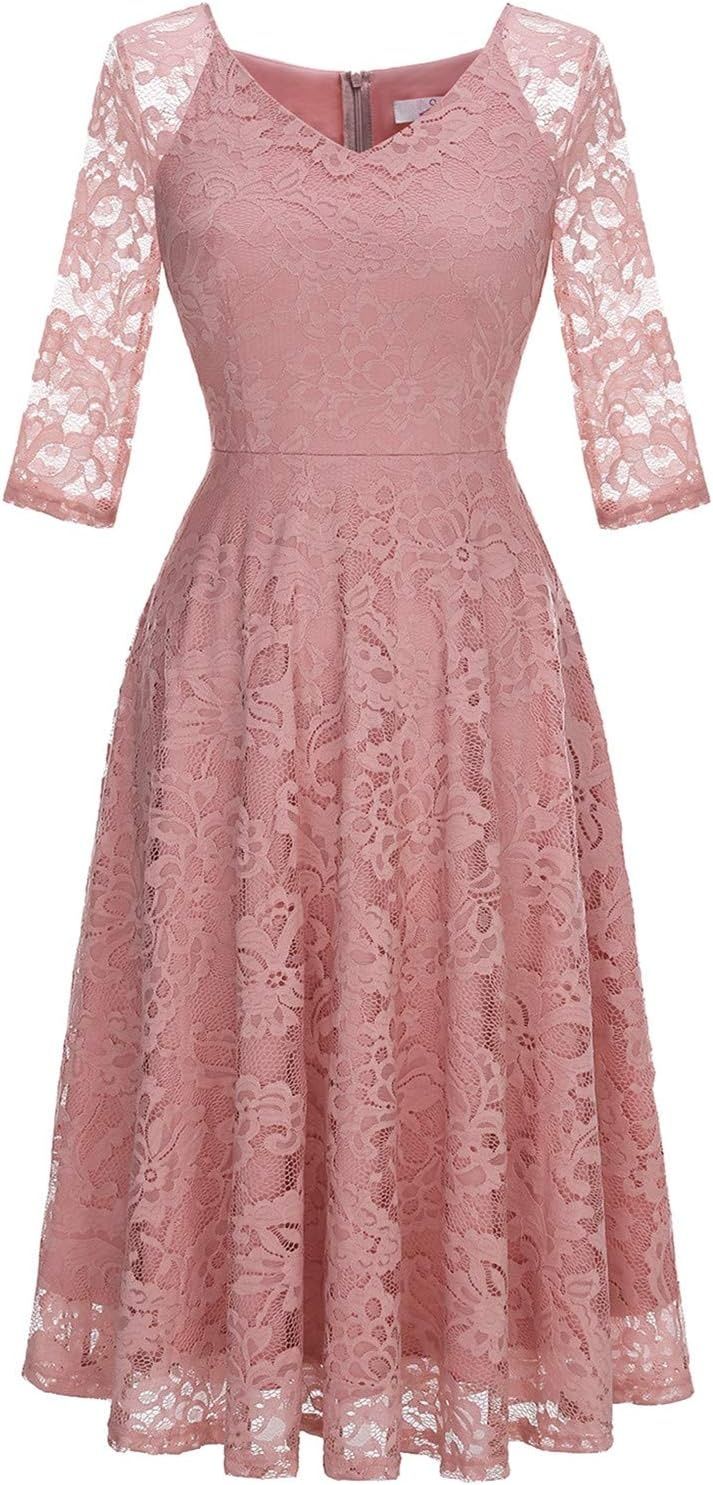 Dressystar elegancka sukienka koronkowa midi z dekoltem V