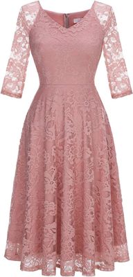 Dressystar elegancka sukienka koronkowa midi z dekoltem V
