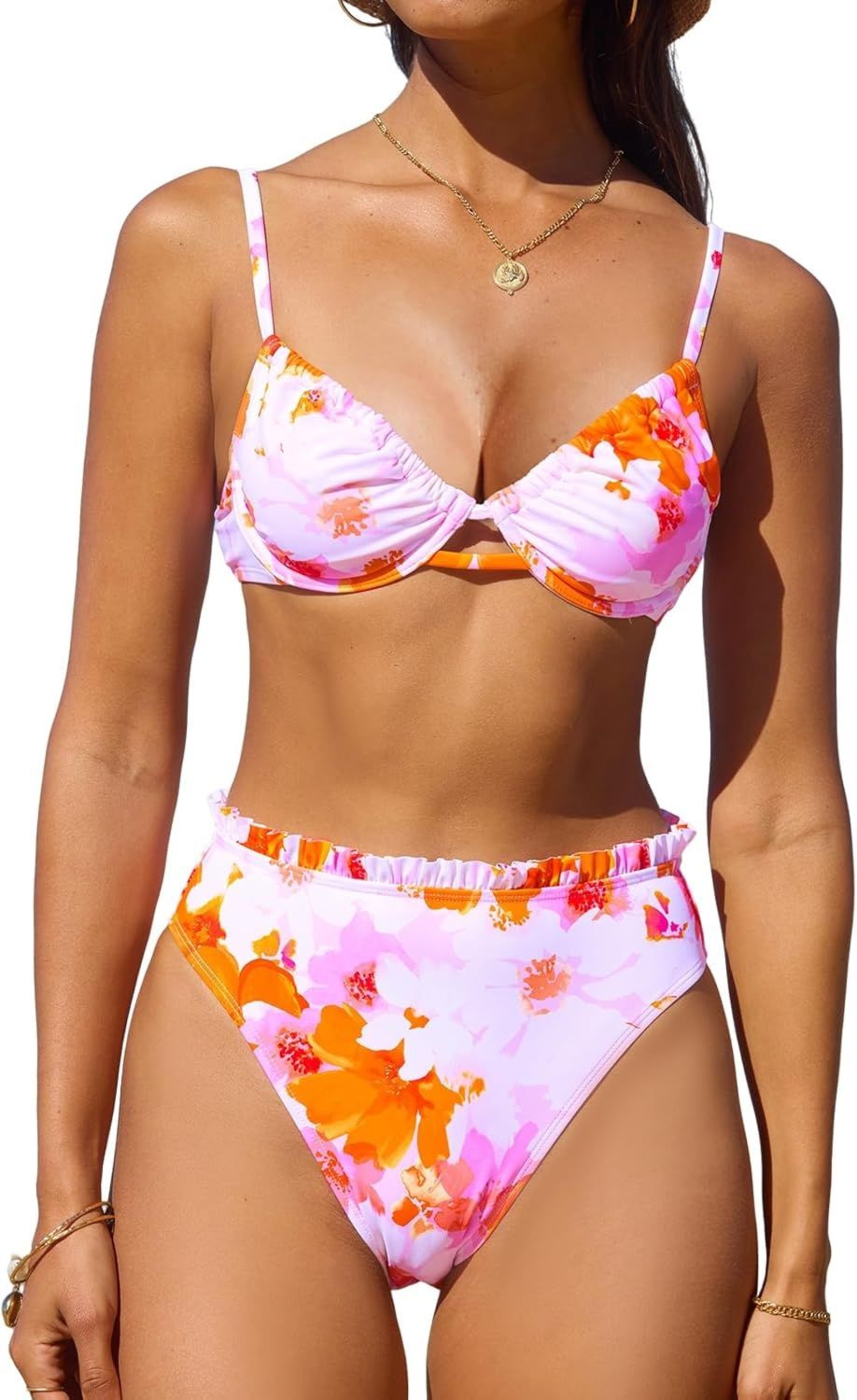 CUPSHE damski bikini dwuczęściowy z fiszbiną i wysokim stanem