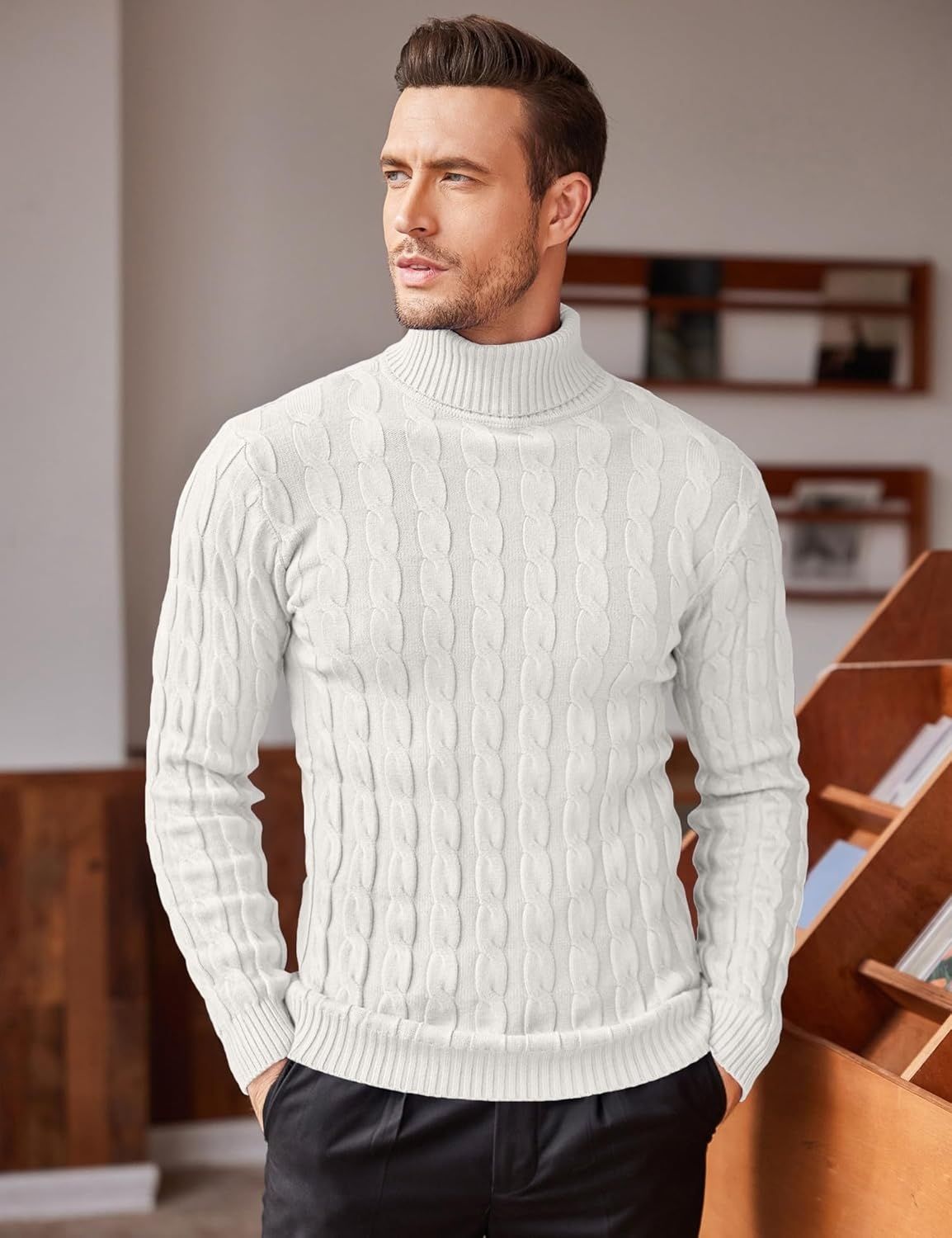 COOFANDY Męski sweter z golfem z długim rękawem, basic, slim fit, swet