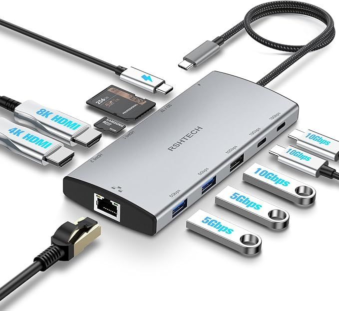 RSHTECH Stacja ładująca do MacBooka 11 w 1 z 2 złączami HDMI (8K i 4K)