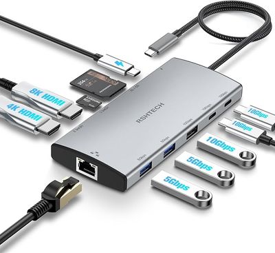 RSHTECH Stacja ładująca do MacBooka 11 w 1 z 2 złączami HDMI (8K i 4K)