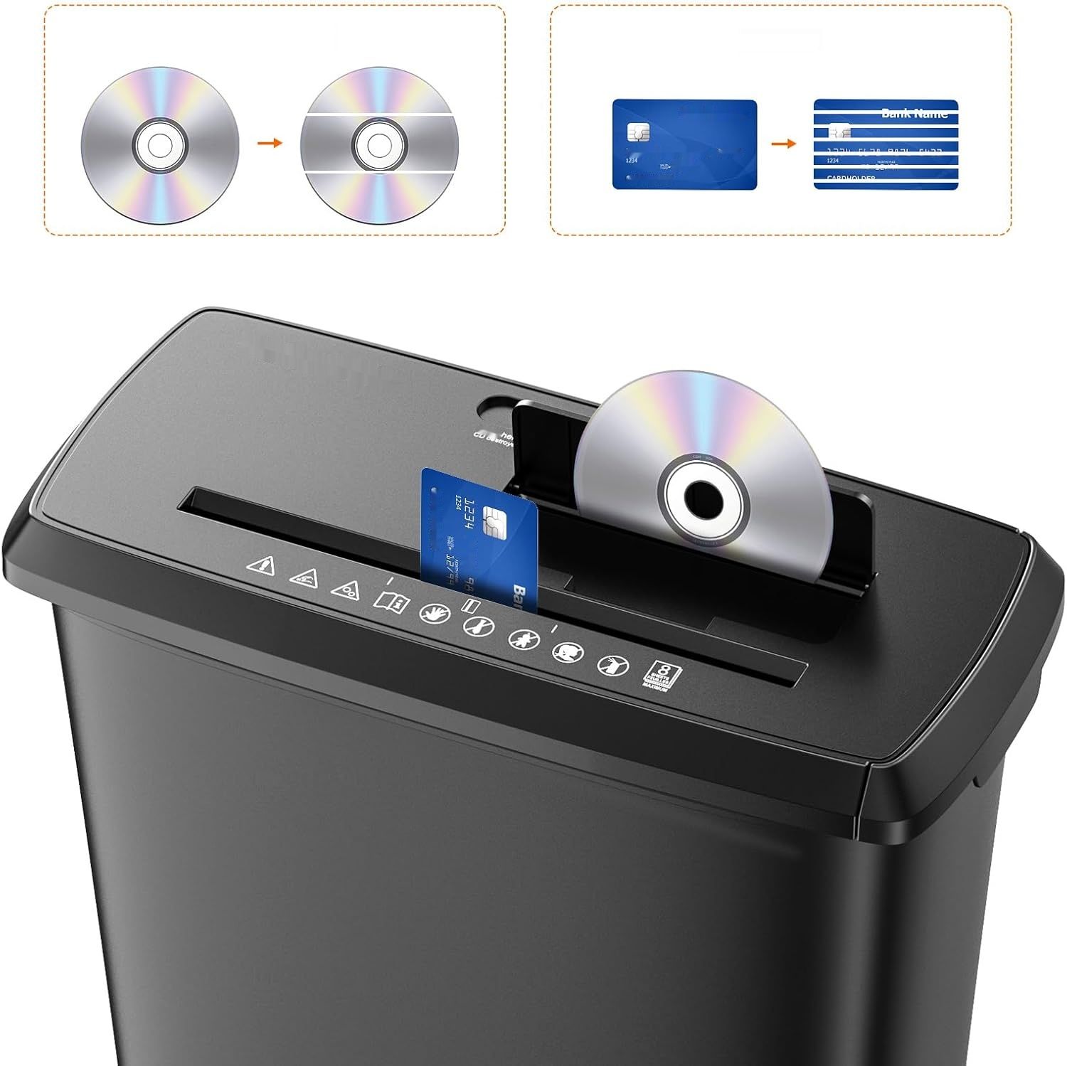 Niszczarka paskowa do papieru, płyt CD/DVD i kart kredytowych, czarna