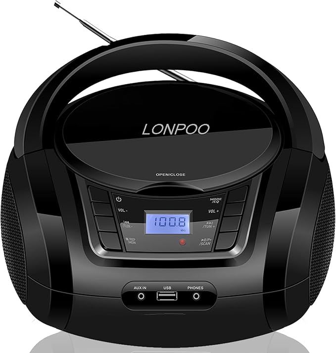 ONPOO LP-D03B – przenośny odtwarzacz CD Boombox z radiem FM, Bluetooth, USB i AUX