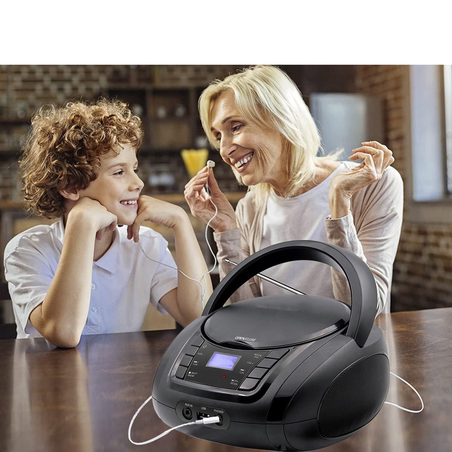 ONPOO LP-D03B – przenośny odtwarzacz CD Boombox z radiem FM, Bluetooth, USB i AUX