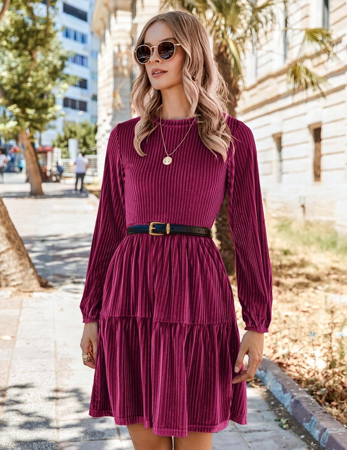 Zeagoo elegancka sukienka z aksamitu z falbanami i wysoką talią