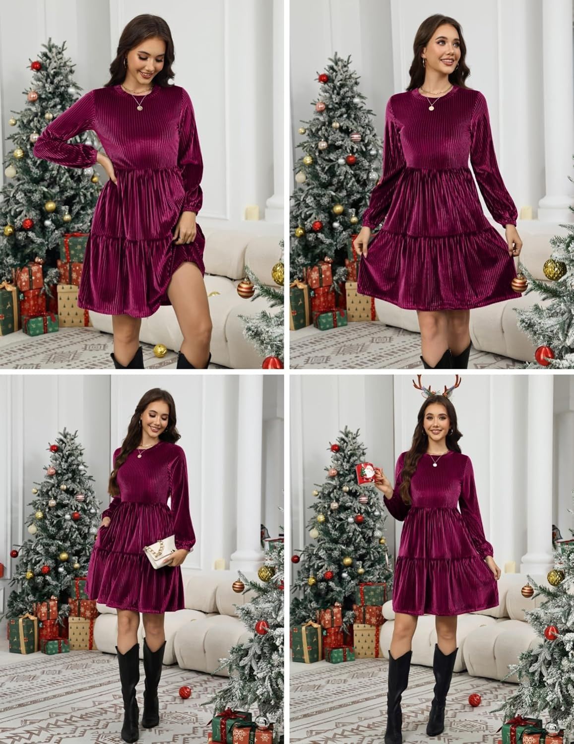 Zeagoo elegancka sukienka z aksamitu z falbanami i wysoką talią