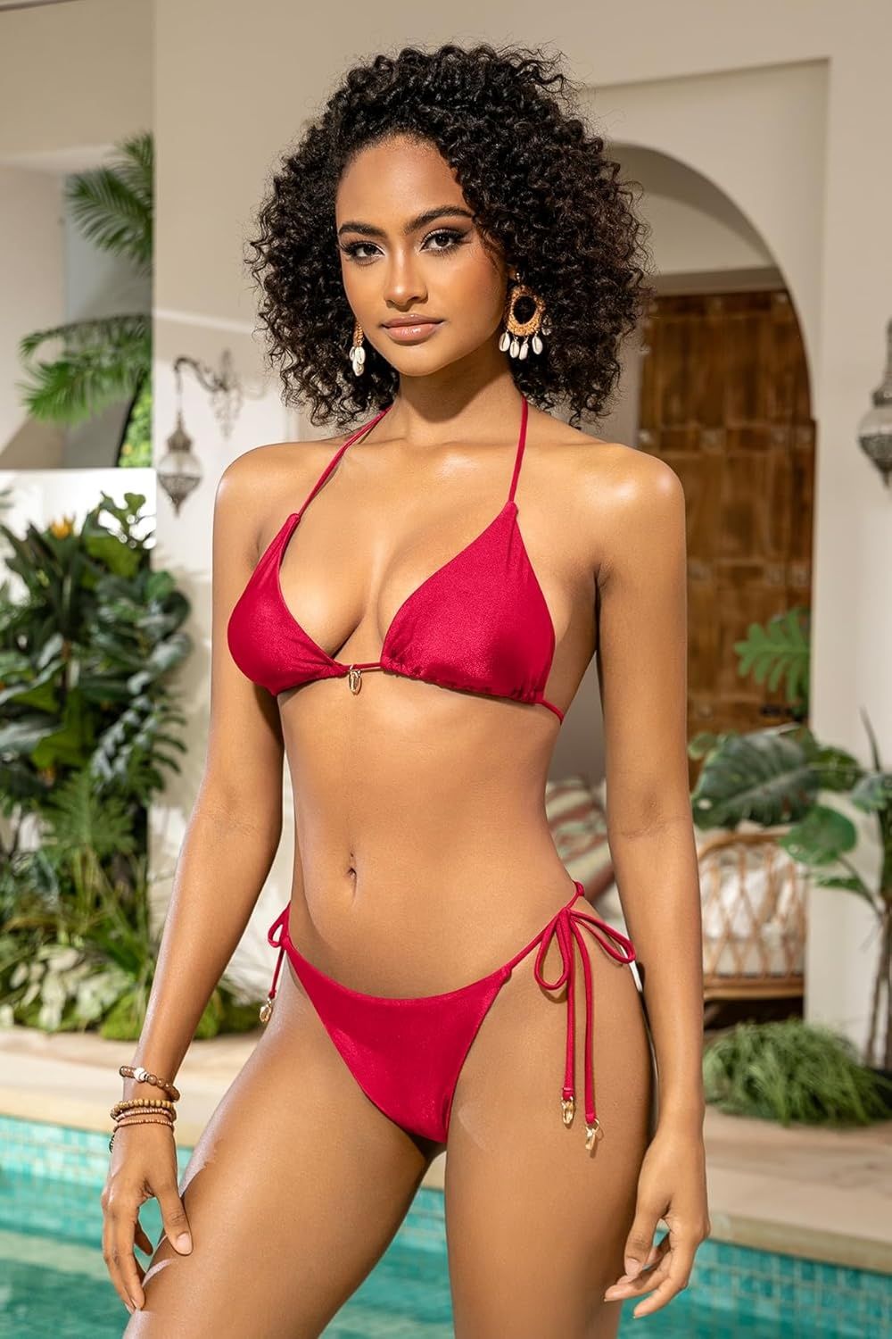 SHEKINI damski bikini Triangle Halter Thong – dwuczęściowy strój kąpielowy
