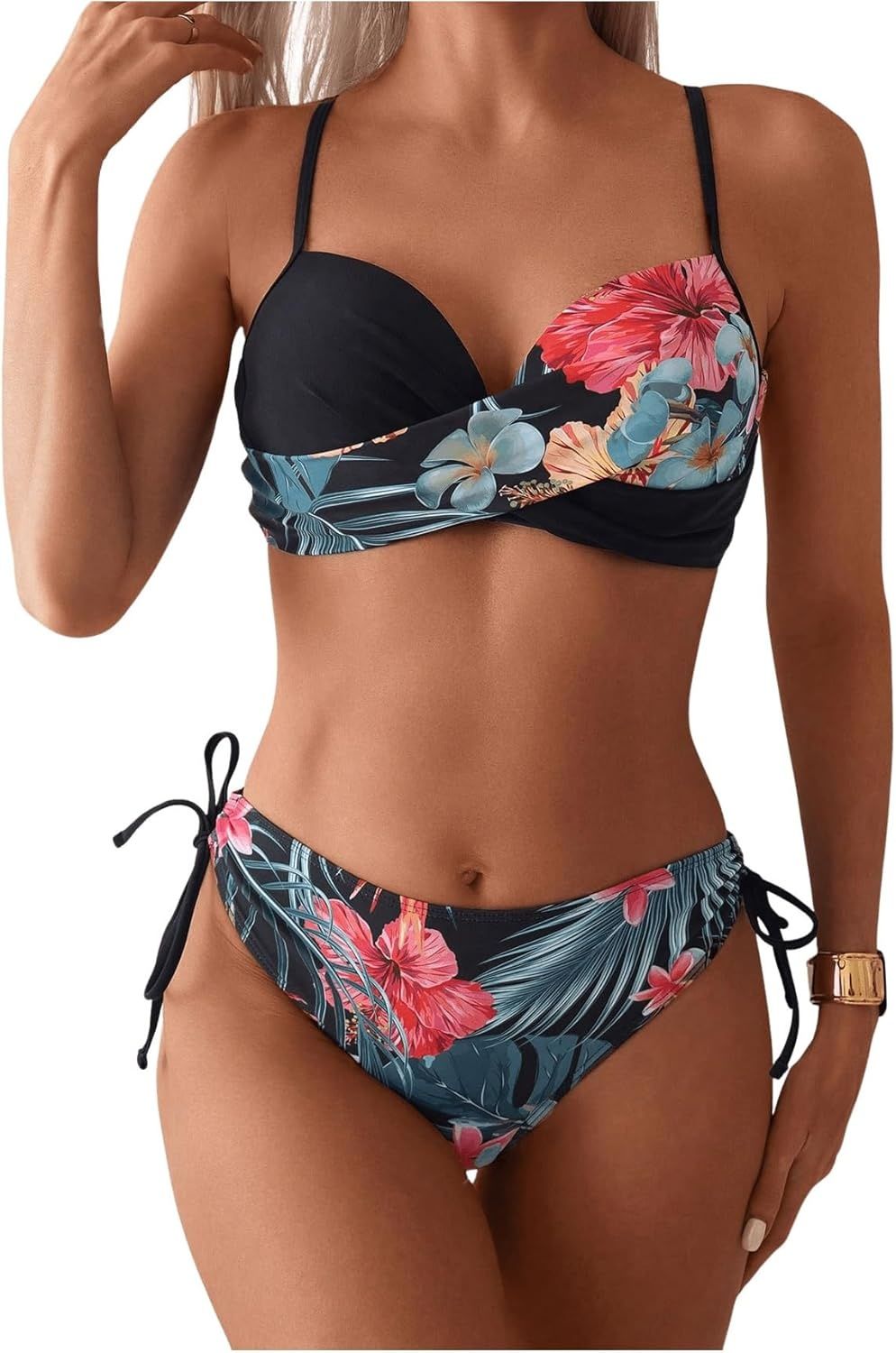 GORGLITTER Bikini push-up dwuczęściowy z motywem tropikalnym