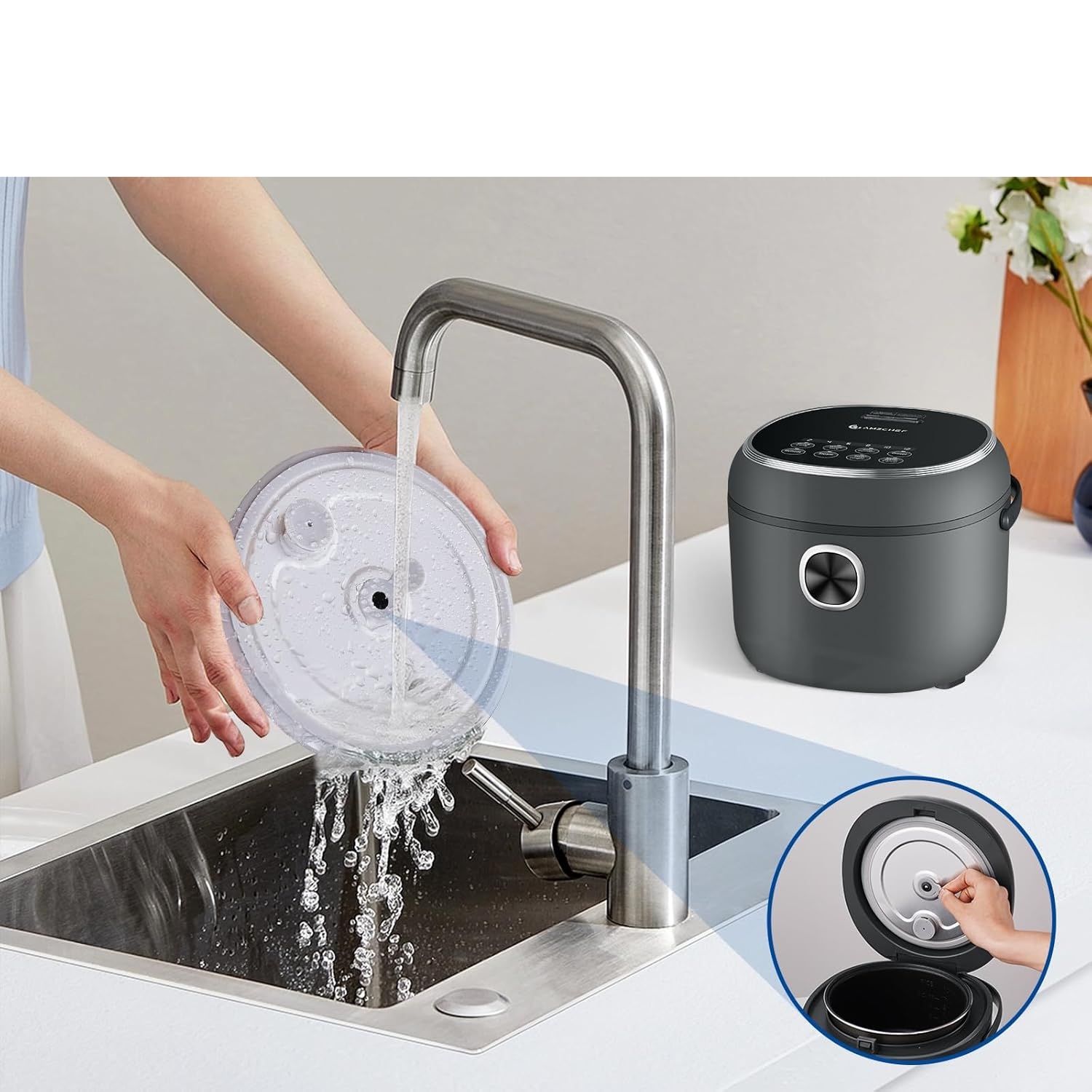 AMZCHEF Mini Cuiciriso 2L CE-DFB-P20H1-DG – wielofunkcyjny mini ryżowar 400 W