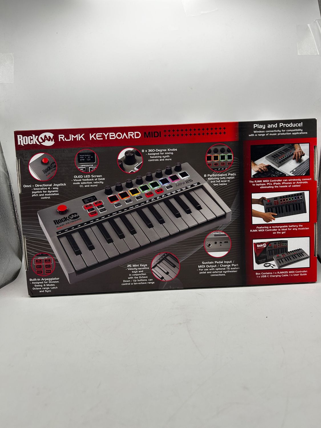 Kontroler klawiatury MIDI RockJam Go 25-klawiszowy z USB i Bluetooth