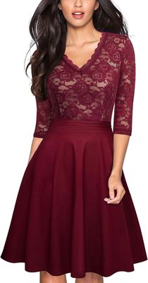HOMEYEE Sukienka koktajlowa damska z koronkowym haftem A062