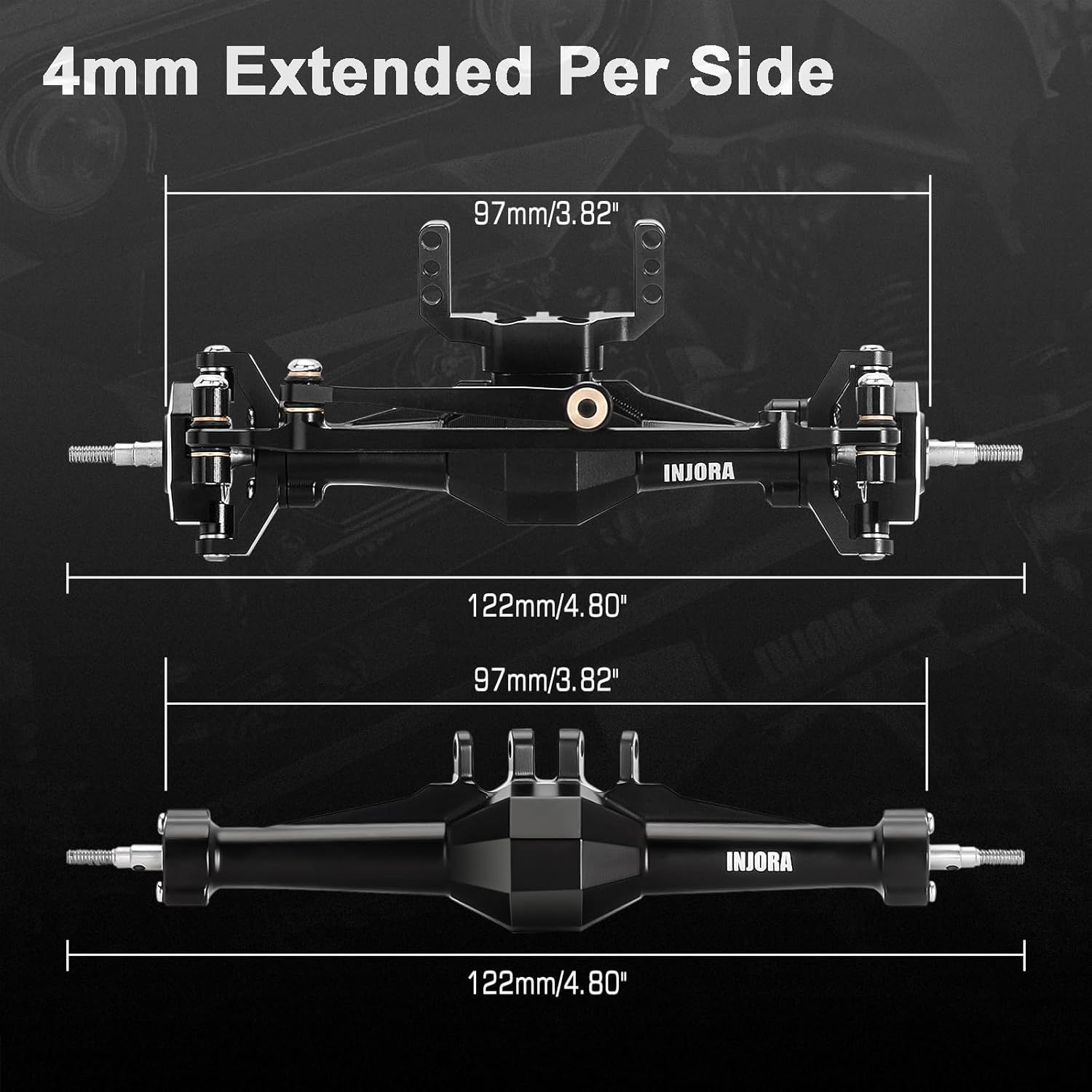 INJORA diamentowe osie +4 mm z Lay Down Servo Mount do TRX4M