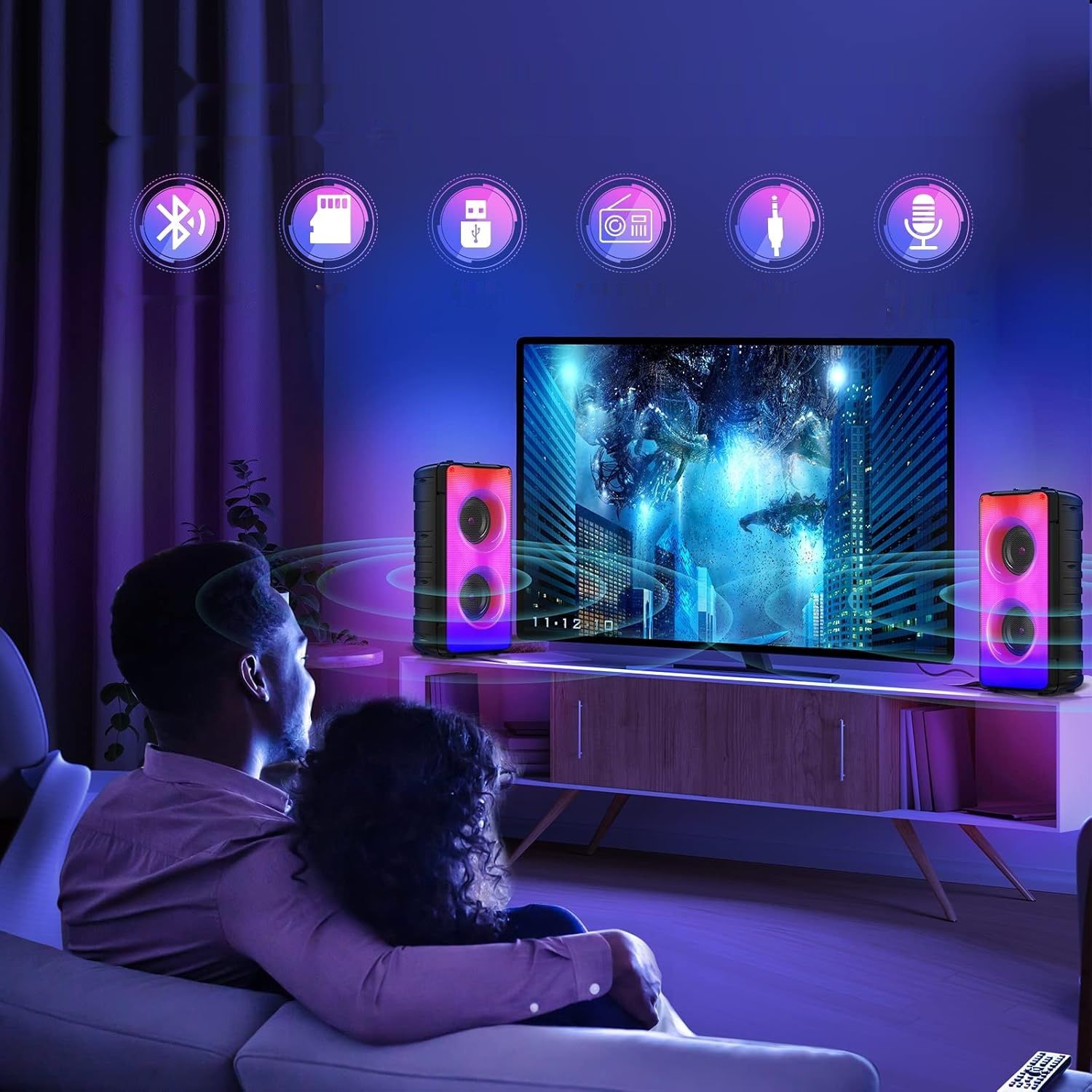 Głośnik Bluetooth TAMPROAD A67 60W z lampkami LED i baterią 10000 mAh