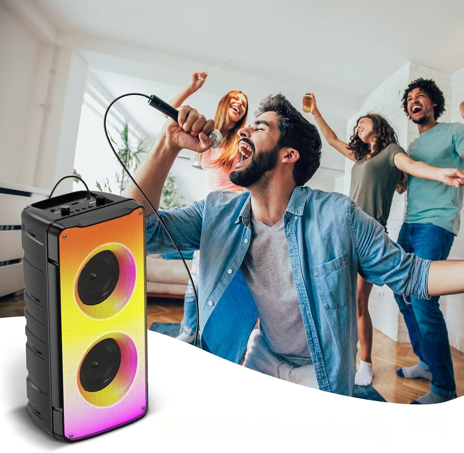 Głośnik Bluetooth TAMPROAD A67 60W z lampkami LED i baterią 10000 mAh