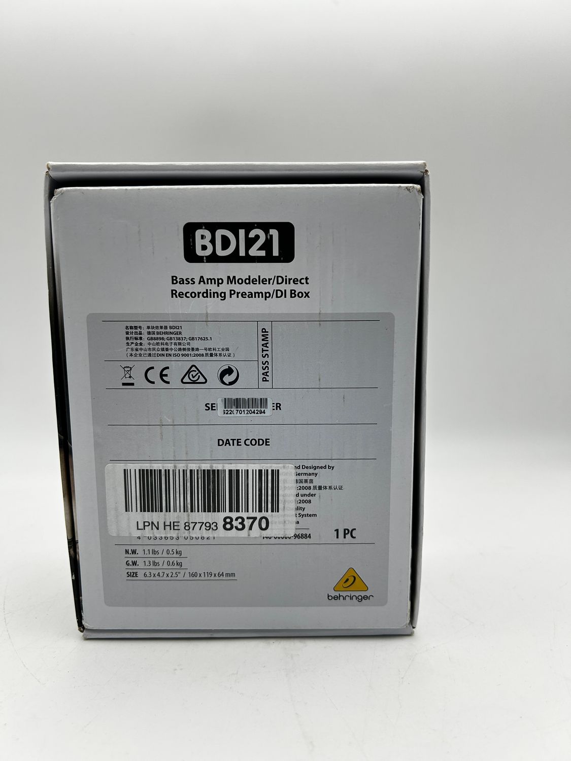 Behringer BDI21 analogowy przedwzmacniacz i pedał efektów