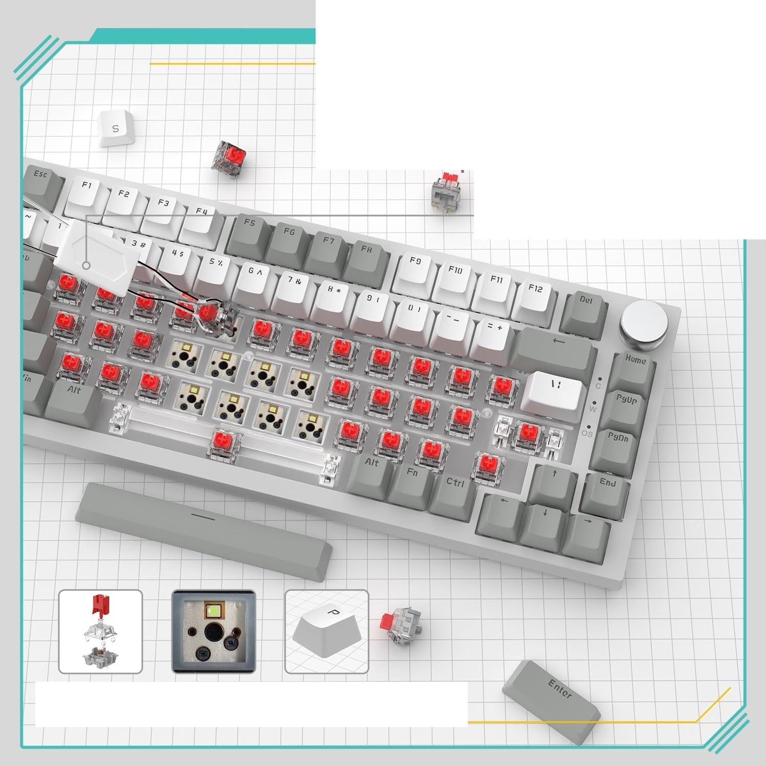 YINDIAO Ajazz AK820 – przewodowa klawiatura mechaniczna 75%