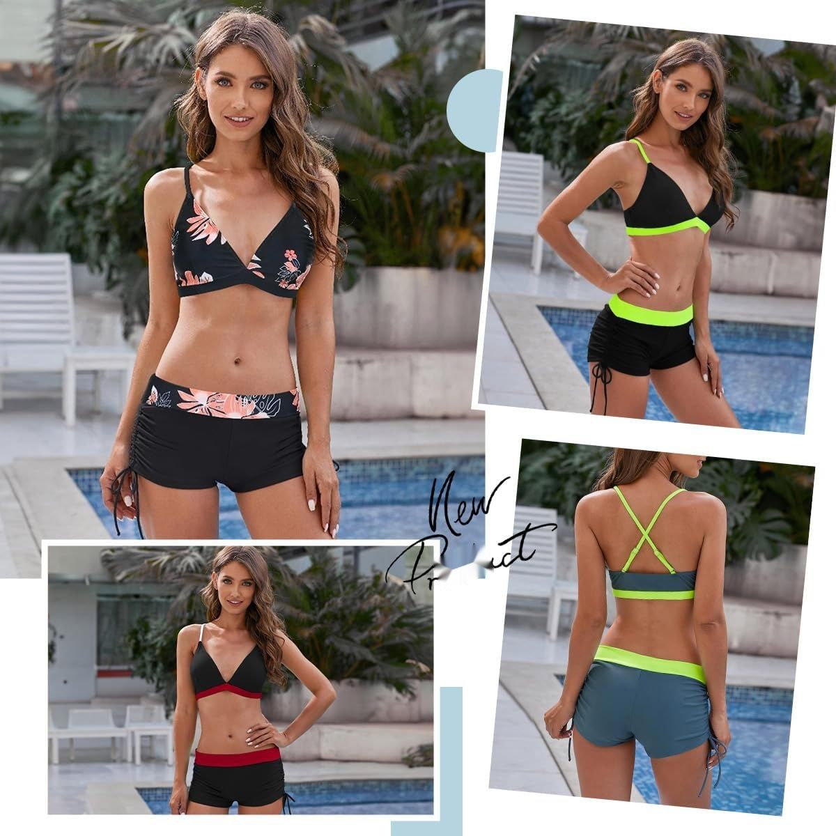Bikini damski dwuczęściowy z push up i wysokim stanem