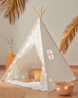 Namiot tipi Tiny Land dla dzieci do domu z matą i girlandą świetlną