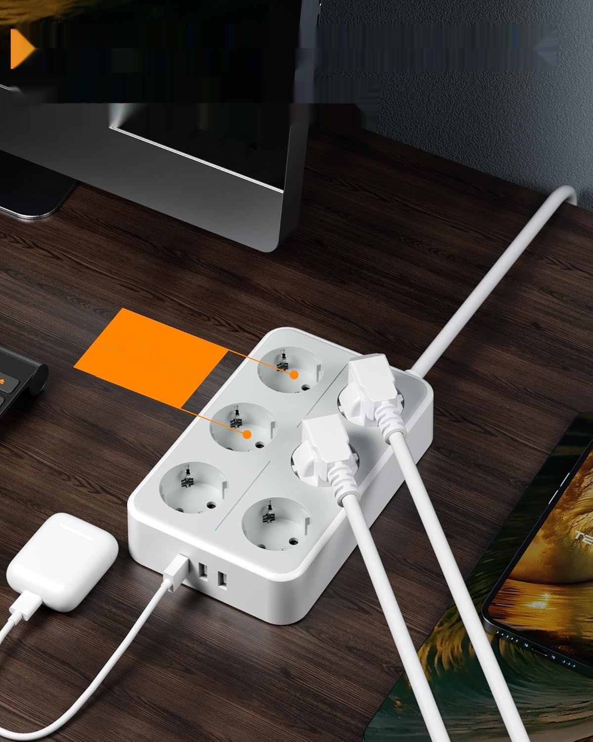 TESSAN listwa zasilająca USB 9 w 1 z 6 gniazdami i 3 portami USB, list