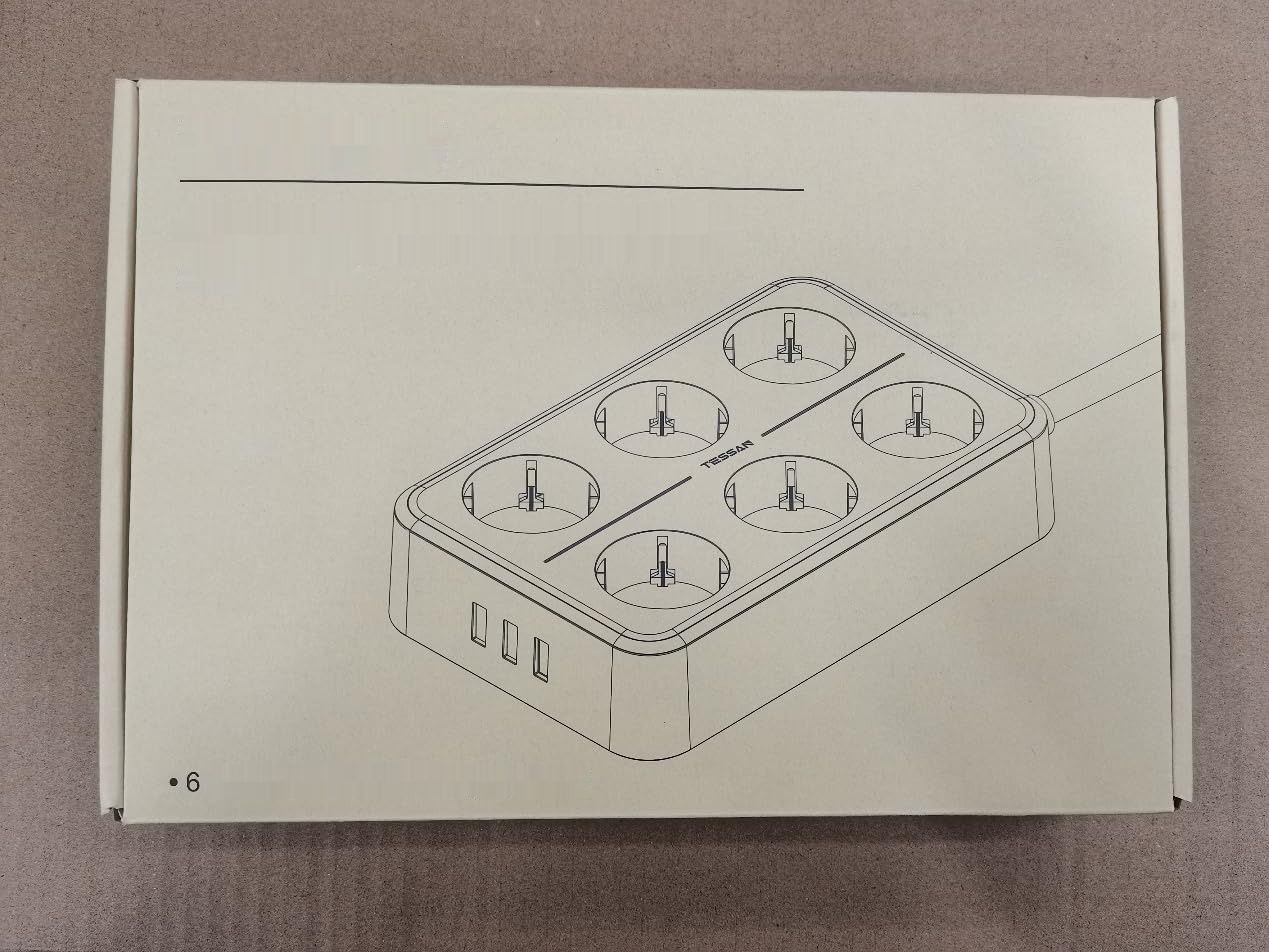 TESSAN listwa zasilająca USB 9 w 1 z 6 gniazdami i 3 portami USB, list