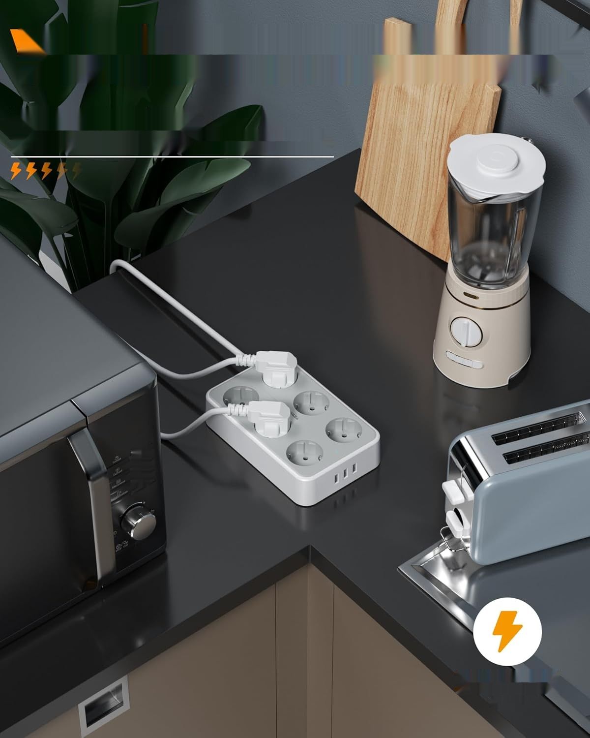 TESSAN listwa zasilająca USB 9 w 1 z 6 gniazdami i 3 portami USB, list