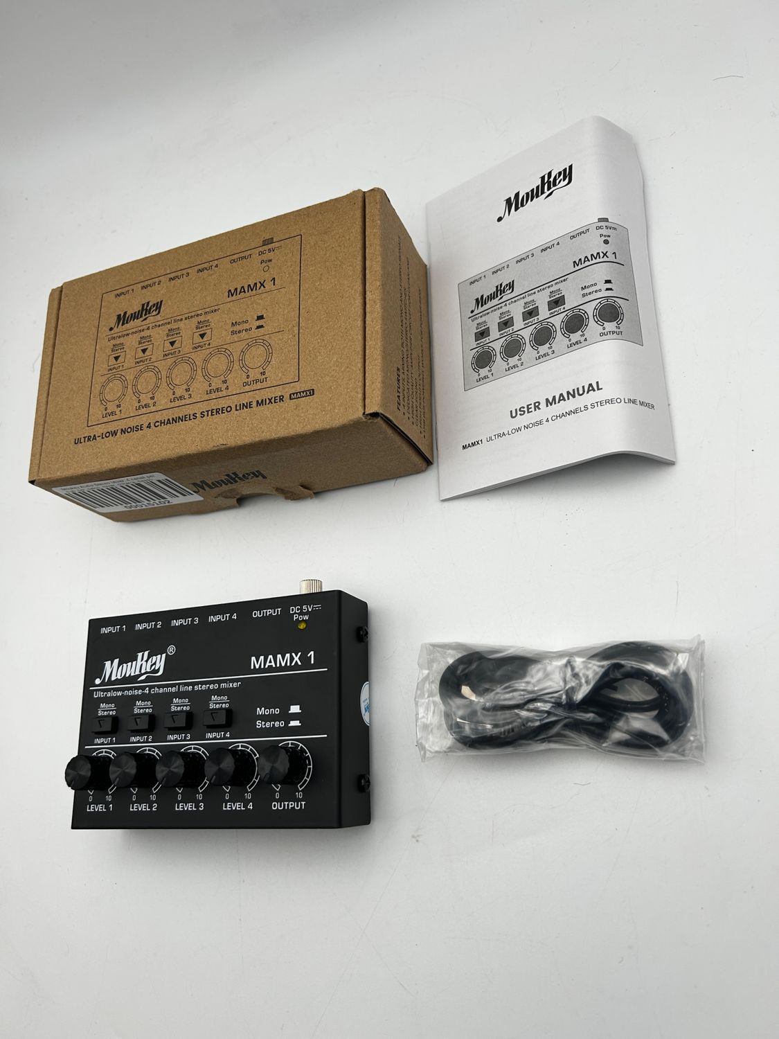 Moukey Audio Stereo Mixer, 4 kanały do klubu, baru, sceny, mikser, git