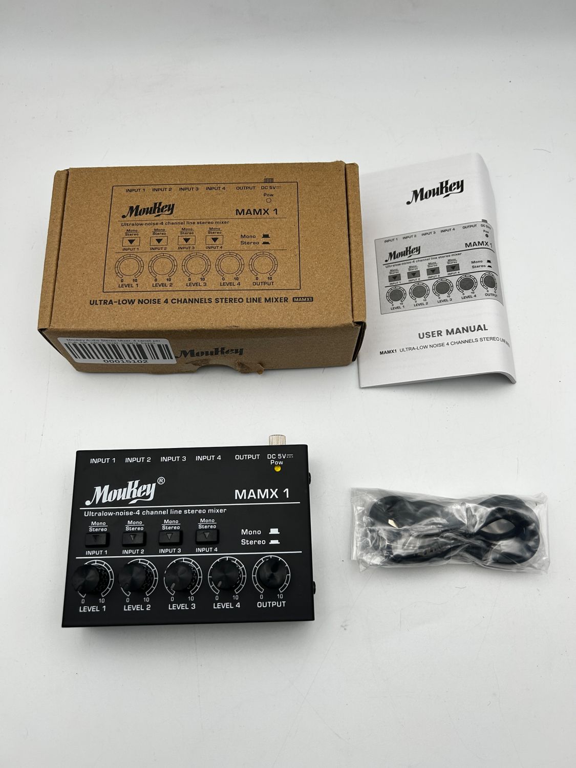 Moukey Audio Stereo Mixer, 4 kanały do klubu, baru, sceny, mikser, git