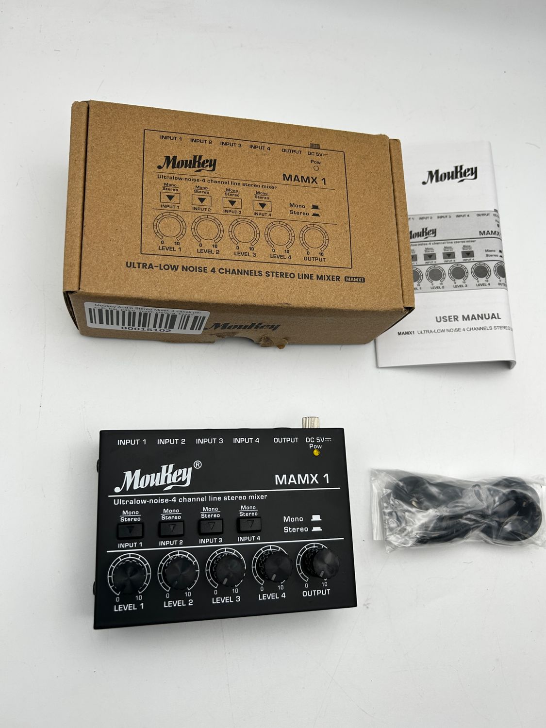 Moukey Audio Stereo Mixer, 4 kanały do klubu, baru, sceny, mikser, git