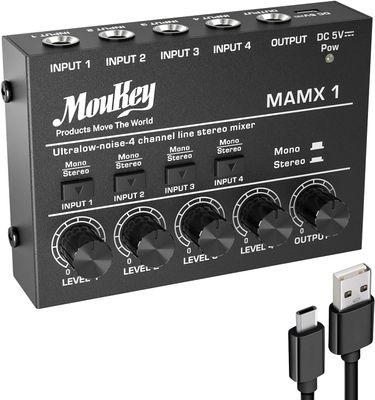Moukey Audio Stereo Mixer, 4 kanały do klubu, baru, sceny, mikser, git