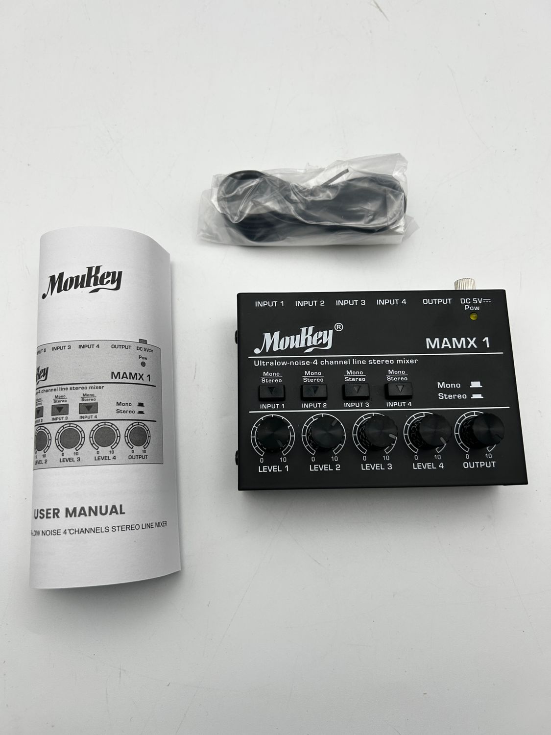 Moukey Audio Stereo Mixer, 4 kanały do klubu, baru, sceny, mikser, git