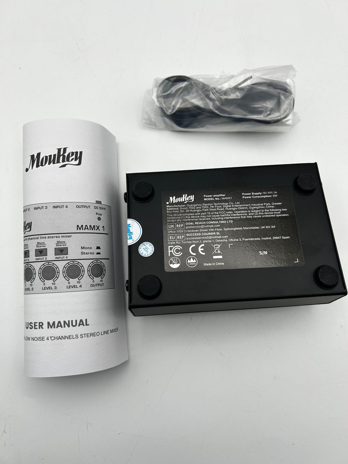 Moukey Audio Stereo Mixer, 4 kanały do klubu, baru, sceny, mikser, git