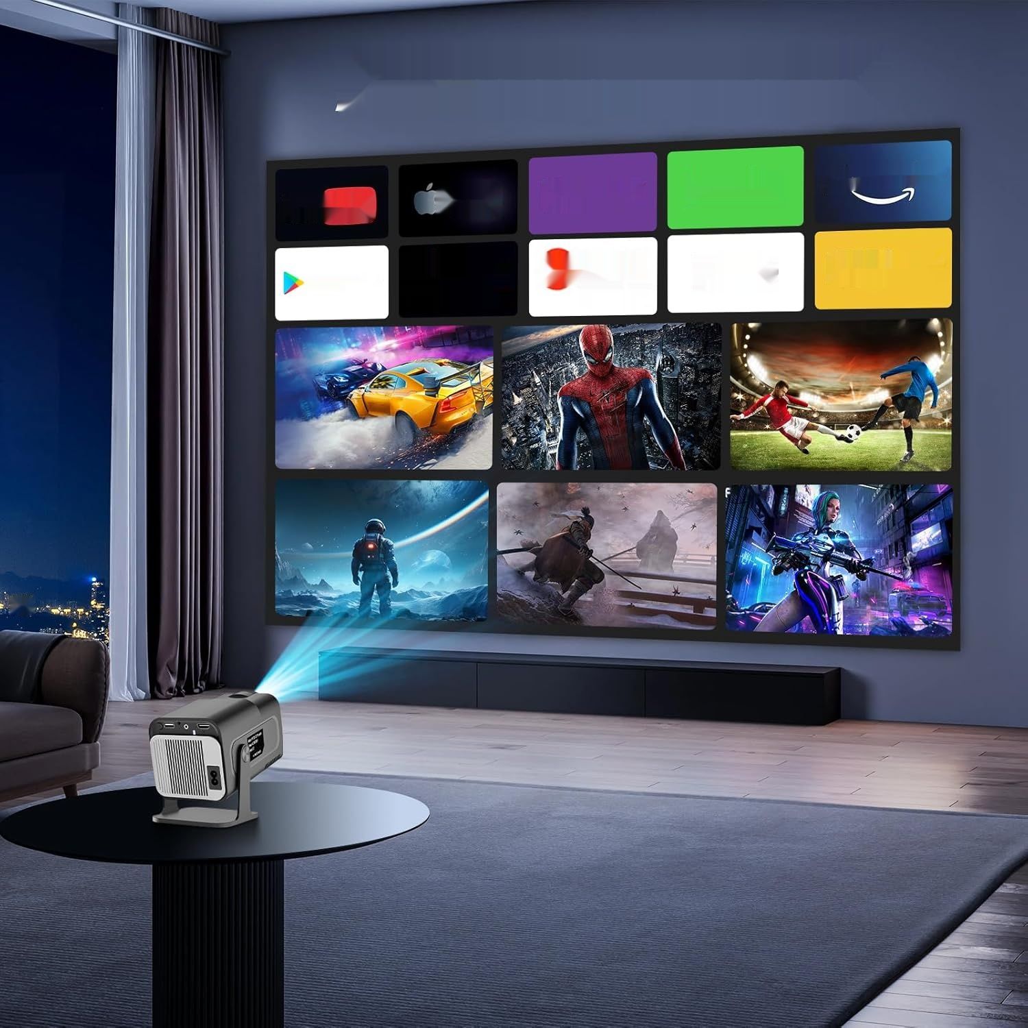 Mini projektor, Full HD 720p, Bluetooth 4K, autofokus, automatyczna korekcja.