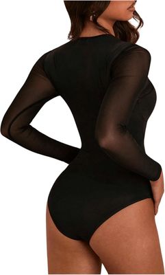 Eleganckie body damskie GORGLITTER z przezroczystą górą z siateczki, d
