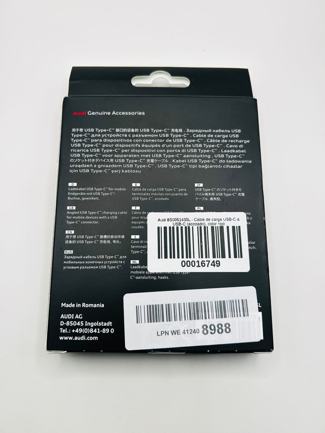 Audi 8S0051435L kabel do ładowania USB-C na USB-C czerwony