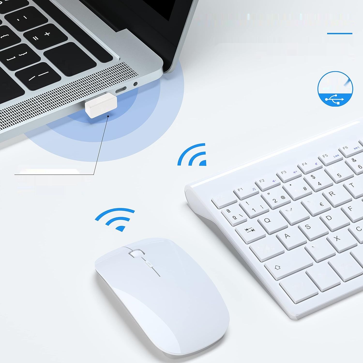 TopMate Zestaw Bezprzewodowa Klawiatura i Mysz Ultra Cienka 2.4G USB,