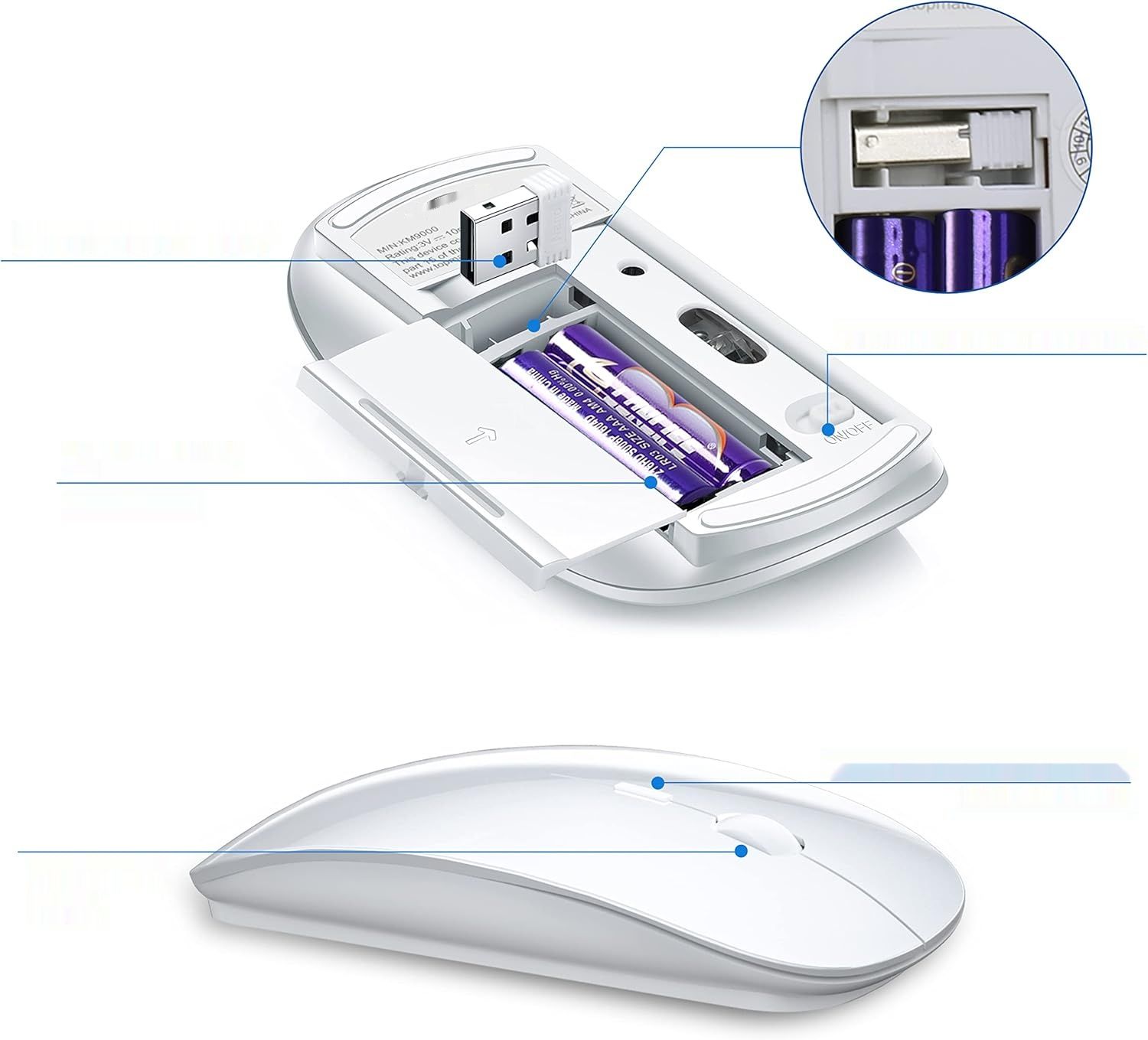 TopMate Zestaw Bezprzewodowa Klawiatura i Mysz Ultra Cienka 2.4G USB,