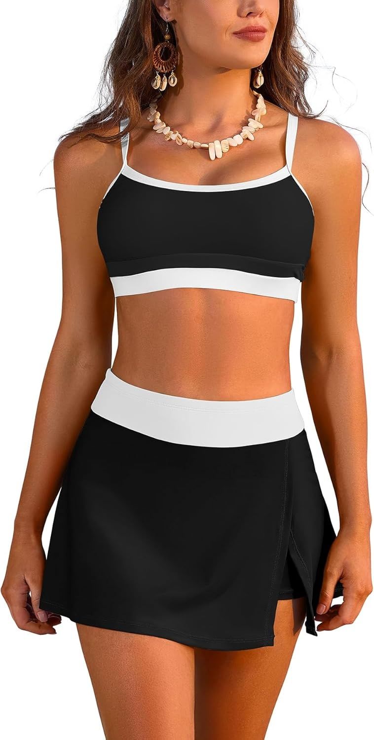 SHEKINI damski bikini sportowy z wysokim stanem, dwuczęściowy, z spódniczką