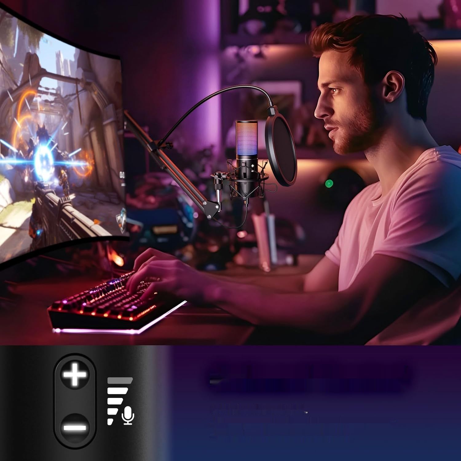 TONOR RGB Micro PC Q9S USB Mikrofon Kondensator do Streamingu i Podcastów.