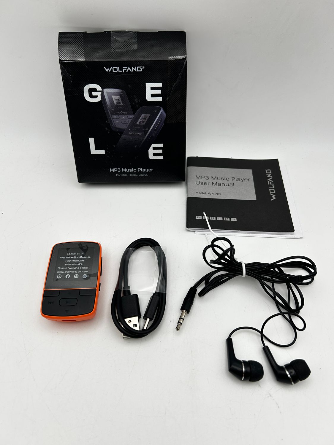 Odtwarzacz MP3 WOLFANG WMP01 Bluetooth 5.2 radio FM klips pomarańczowy