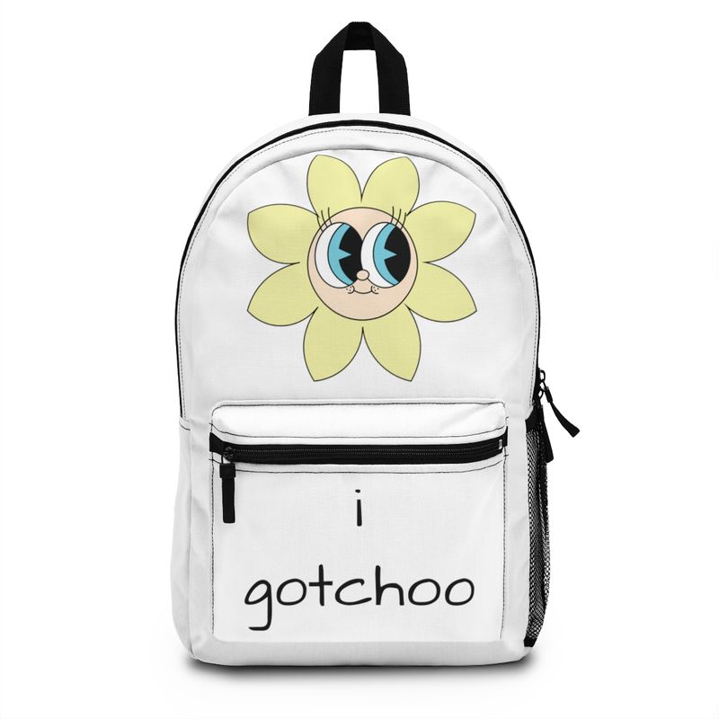 Flower Backpack, Big Eyes on White Pack, I gotchoo for school or fun. Multiple color options available. FREE Shipping