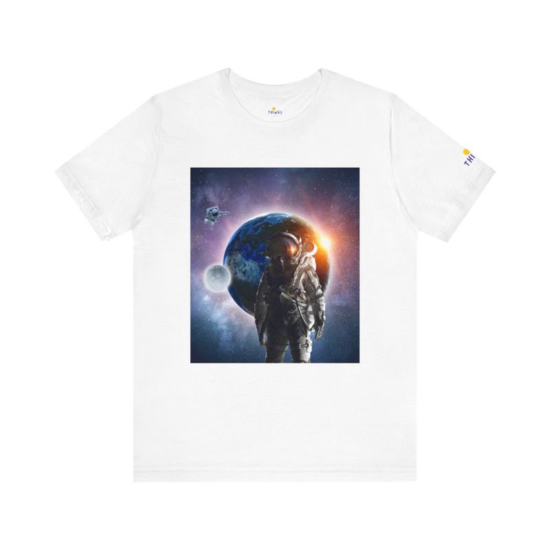 Astronaut Short Sleeve Tee, Astronauts Unisex Jersey Shirt, Outer Space T-Shirt, Comfortable T Multi Colors: Black, White, Blue, Peach, Gray