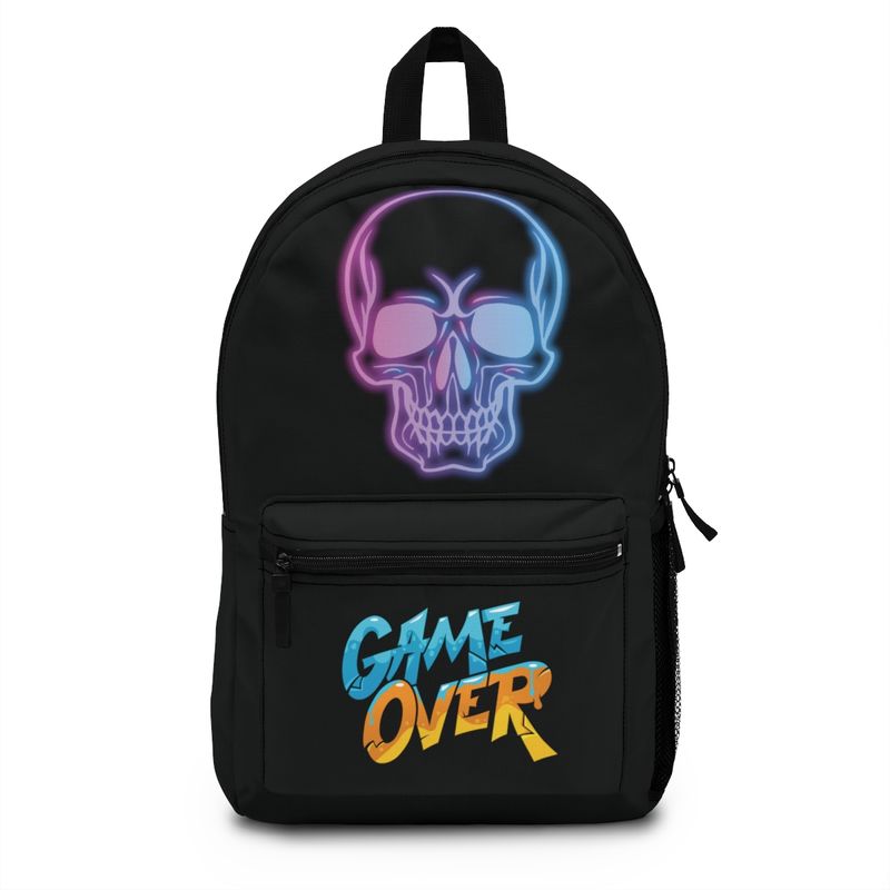 Gaming Backpack, Game Over Skull on Black Pack, For school or fun. Bag color options available separately listed. FREE Shipping.