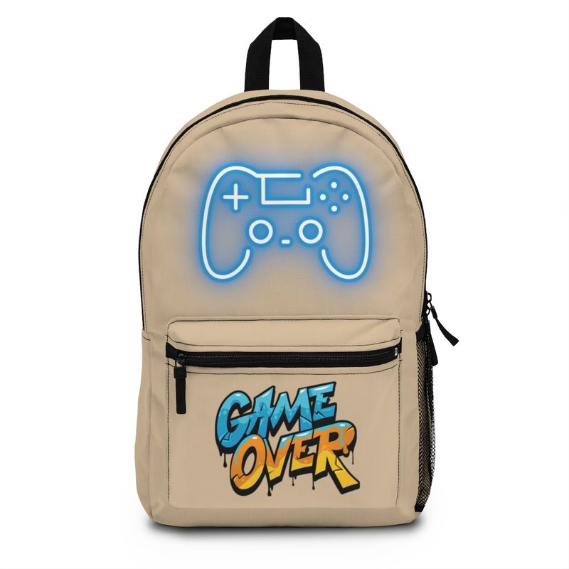 Gaming Backpack, Game Over Controller Blue on Beige Pack, For school or fun. Bag color options available separately listed. FREE Shipping.