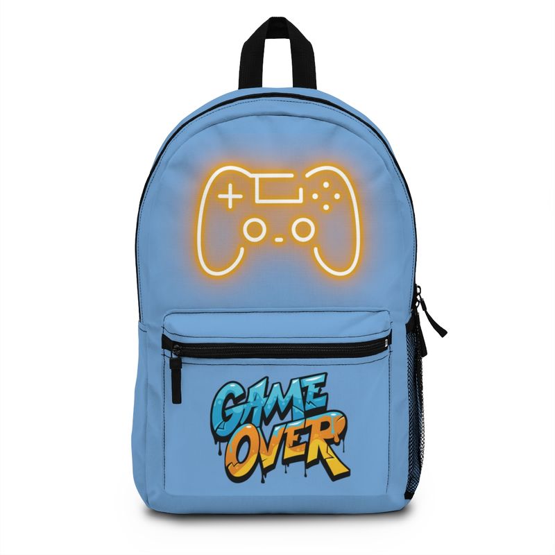 Gaming Backpack, Game Over Controller on Light Blue Pack, For school or fun. Bag color options available separately listed. FREE Shipping.